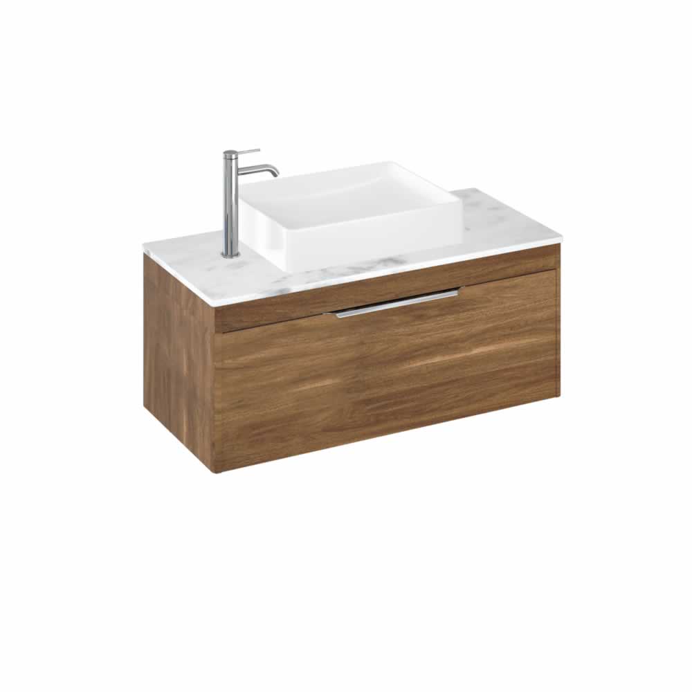 Shoreditch 100cm single drawer Caramel with Carrara White Worktop and Quad Countertop Basin